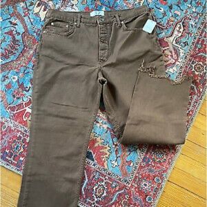 NWT We the Free People Maggie Straight Leg Crop Jeans Wild Mustang Brown Size 32